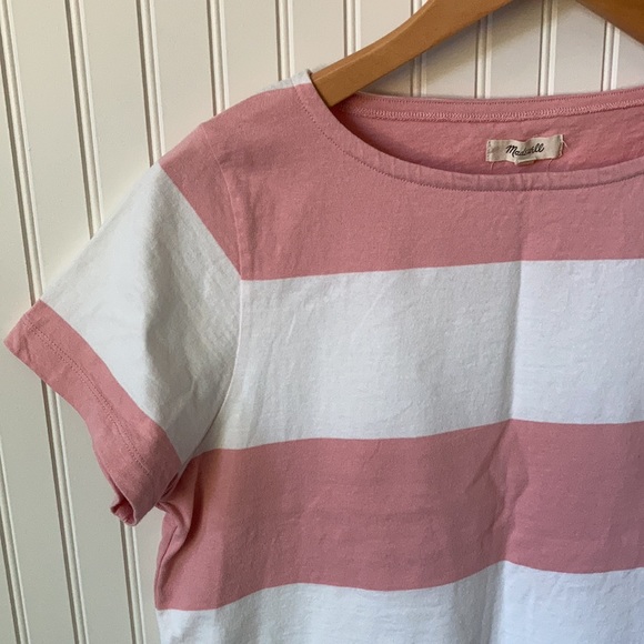 SOLD - LIKE NEW Madewell Pink & White Boxy Boatneck Top - Picture 2 of 5